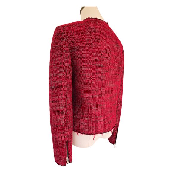 Rebecca Minkoff Red Tweed Cropped Moto Jacket – Size 6 - Picture 6 of 13